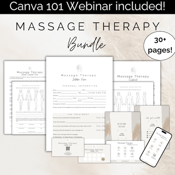 Massage Therapy Forms | Massage Consent | Massage Consultation Form | SOAP Notes | Invoice Template | QR code sign | Price List Template