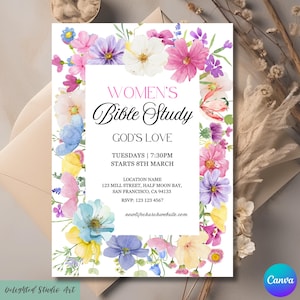 Women&#39;s Bible Study Invitation Template: Floral Church Flyer (Canva Editable, Digital Download)
