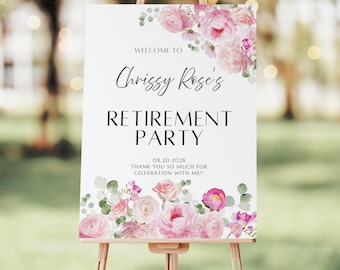 Floral Retirement Party Welcome Sign: Editable Template (PDF Downloadable File)