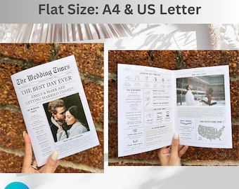 Newspaper Wedding Program Template: Vintage Style, Editable Canva Design (Digital Download)