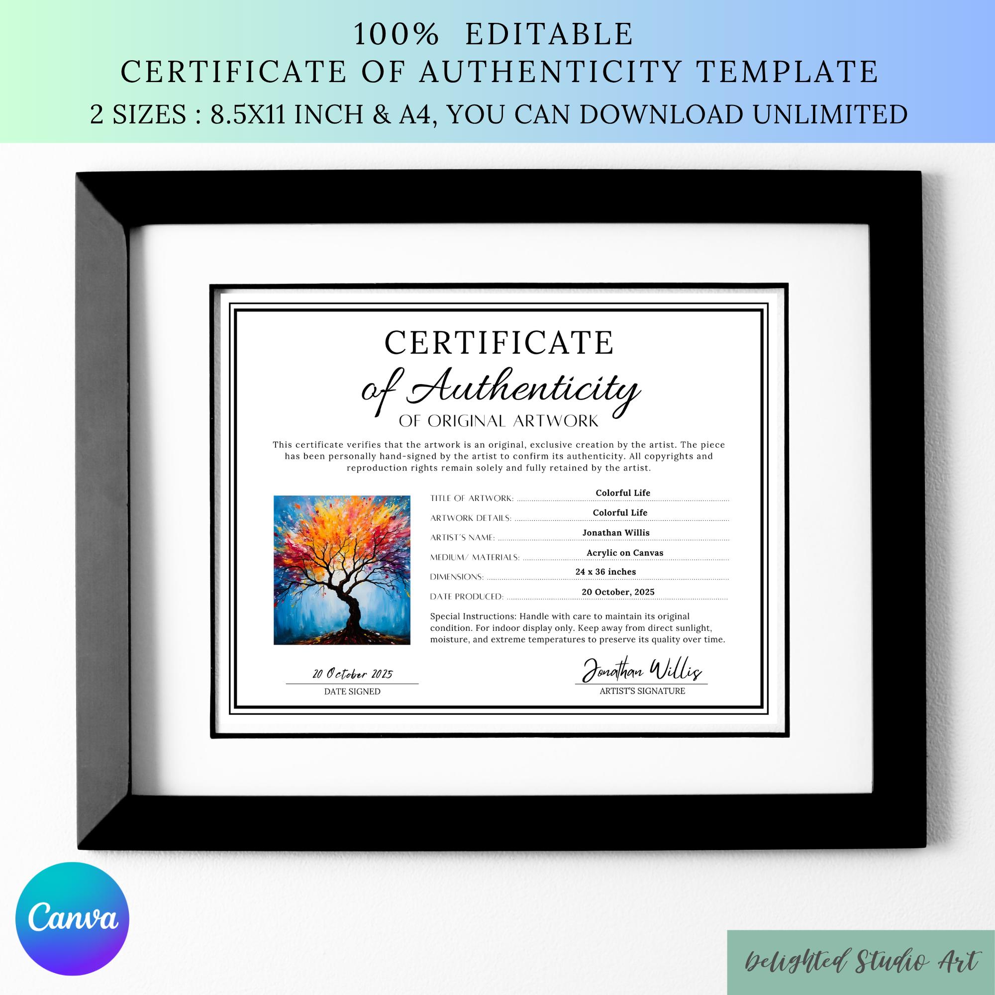 Artist certificate of authenticity - Etsy 日本