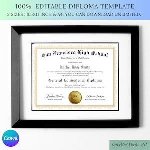 Bearbeitbare Abitur- oder Abiturprüfungsvorlage, benutzerdefiniertes Fake-Digitaldiplomzertifikat Canva, GED Homeschool druckbares Abschlussdiplom