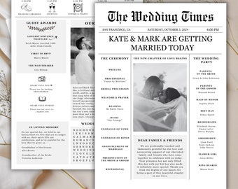 Zeitung Hochzeit Programm Vorlage, bearbeitbare DIY Hochzeit Timeline Vorlage, druckbare Infografik Reiseplan, Hochzeit Kreuzworträtsel