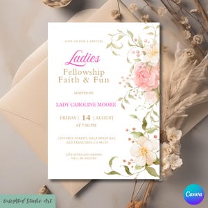 Editable Ladies Fellowship Faith Invitation Template, Women's Retreat Fellowship Prayer Group Christian Bible Study Group Flyer invite