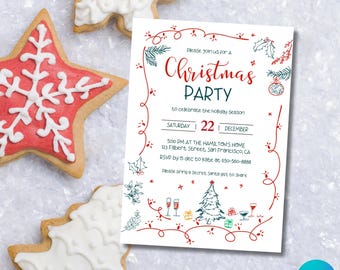 Whimsical Christmas Party Invitation: Hand-Drawn Holiday Illustration (Instant Download)