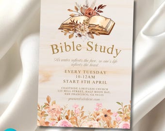 Vorlage für die Bibelarbeit für Frauen: Christian Book Club Flyer (Digitaler Download), bearbeitbare religiöse Einladung