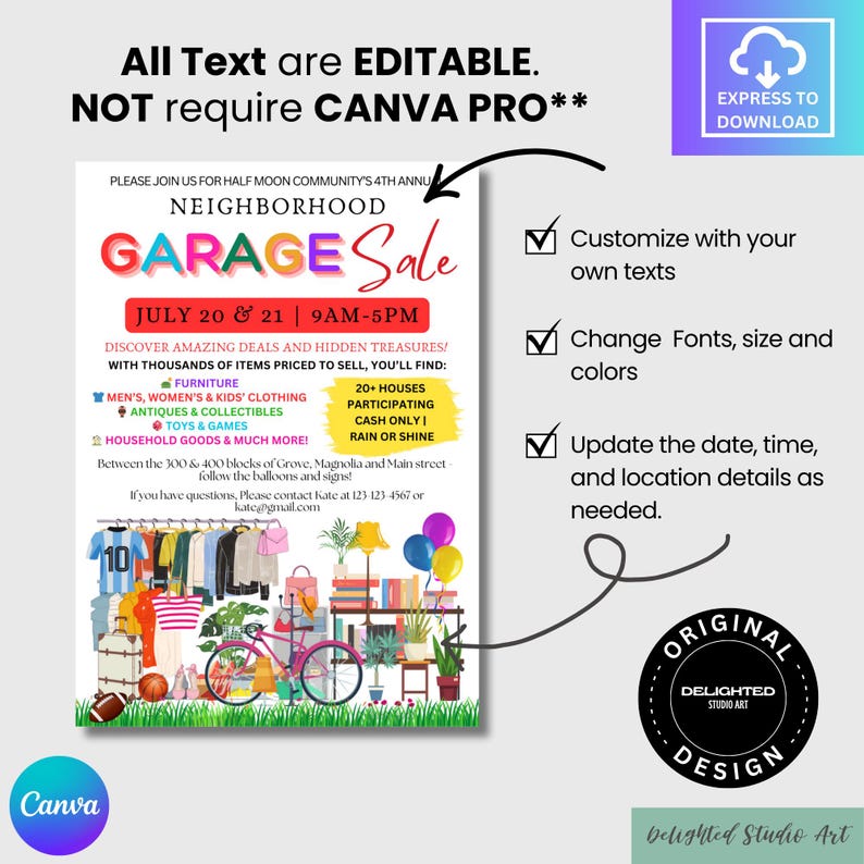 Neighborhood Garage Sale Flyer Digital Canva Editable Template, School Church Fundraiser, Community Yard Garage Rummage Sale Event Poster, Event Flyer, Church Flyer, Trash to Treasure, PTA Fundraiser, Editable Poster, School Fundraiser, Template Flyer, Funny Yard Sale, Rummage Sale, Garage Sale, Yard Sale, Thrifting, Neighborhood Sale, Funny Garage Sale, Sale Flyer, Yard Sale Flyer, Garage Sale Sign, Fundraiser Flyer