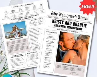 Wedding Newspaper Program Template: Vintage Style Itinerary (Editable Canva Template)