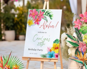 Floral Tropical Birthday Welcome Sign: Editable Template (PDF Download)