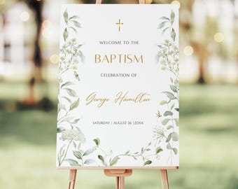 Greenery Wildflower Baptism Welcome Sign Template (Digital Download)