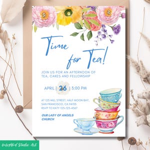 Invitation à un goûter aquarelle : flyer modifiable pour l&#39;événement religieux (toile)