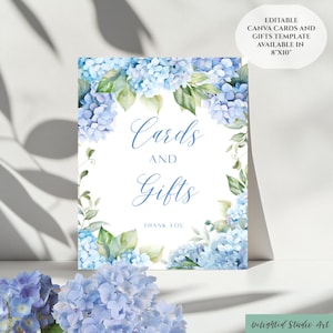 Dusty Blue Hydrangea Wedding Sign: Cards & Gifts Table (8x10 Printable, DIY Template)