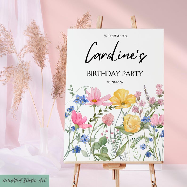 Wildflower Birthday Welcome Sign: Pink Floral Party Decor (PDF) - Etsy