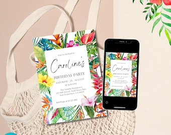 Tropical Birthday Party Invitation: Aloha Theme, Editable Canva Template