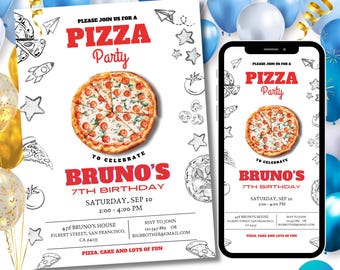 Pizza Birthday Party Invitation Template: Editable Printable (Digital Invite)