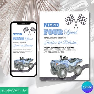 ATV Birthday Invitation: 4th Birthday Race Car Theme (Digital Download)