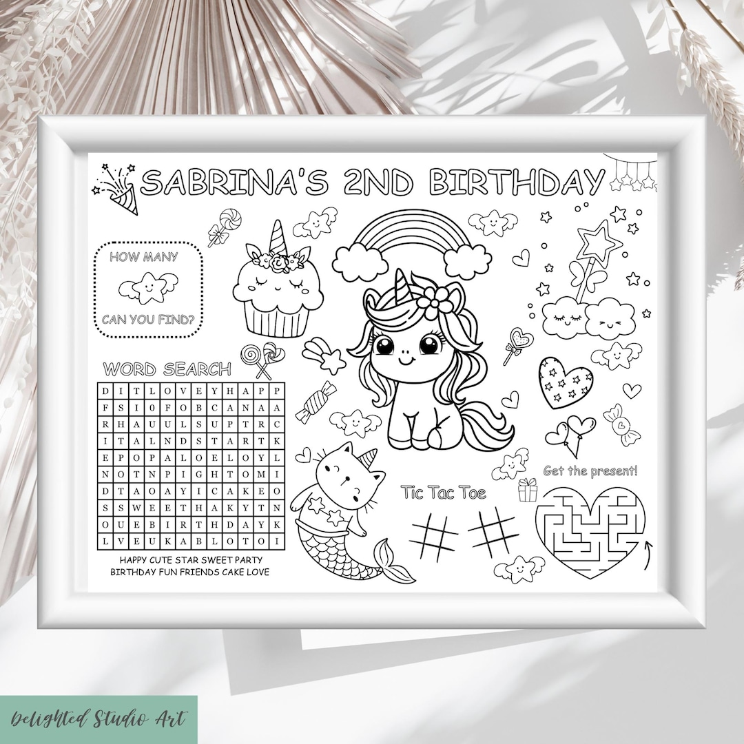 Unicorn Birthday Coloring Sheet: Custom Party Activity (printable) - Etsy