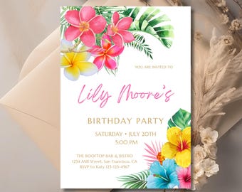 Tropical Birthday Party Invitation: Editable Canva Template (5x7, Digital Download