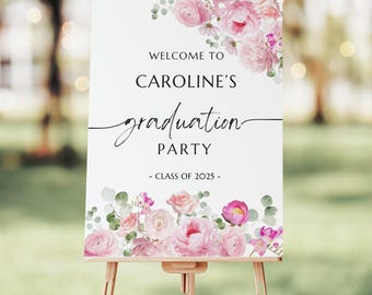 Blush Pink Wildflower Graduation Welcome Sign: Editable Class of 2025 Template (PDF Download)