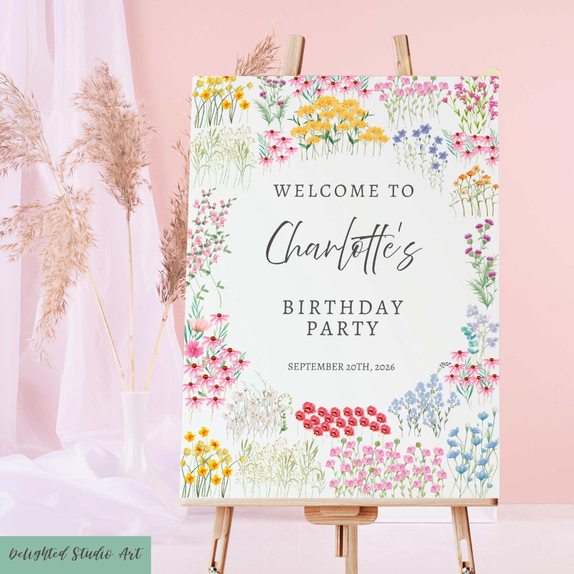 Floral Birthday Party Sign: Editable Spring Welcome Board (Digital Download)