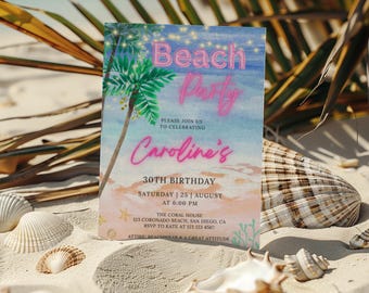 Beach Birthday Party Invitation: Editable Canva Template (Digital Download)