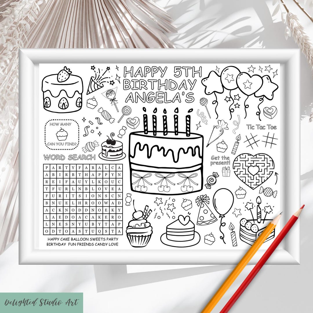 Birthday Cake Coloring Placemat: Editable Party Activity (digital ...