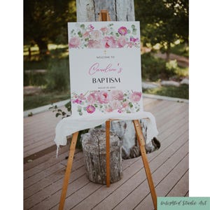 Blush Pink Wildflower Baptism Welcome Sign Template (Digital Download)