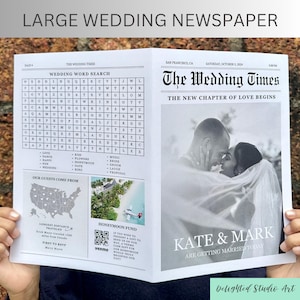 Modelo de programa de casamento em jornal: cronograma para impressão (download digital)