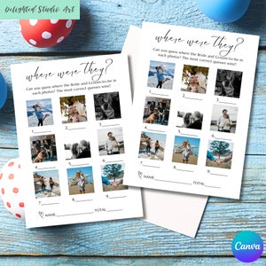 Where Were They  Bridal Shower Games, Wedding Shower Games Sign, Couples Shower Game, Canva Wedding Photo Guessing game, Editable Download
