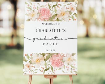 Blush Pink Floral Graduation Welcome Sign: Class of 2025 (Editable Template)