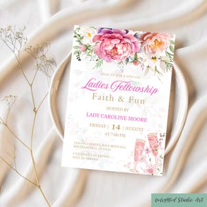 Editable Ladies Fellowship Faith Invitation Template, Women's Retreat Fellowship Prayer Group Christian Bible Study Group Flyer invite