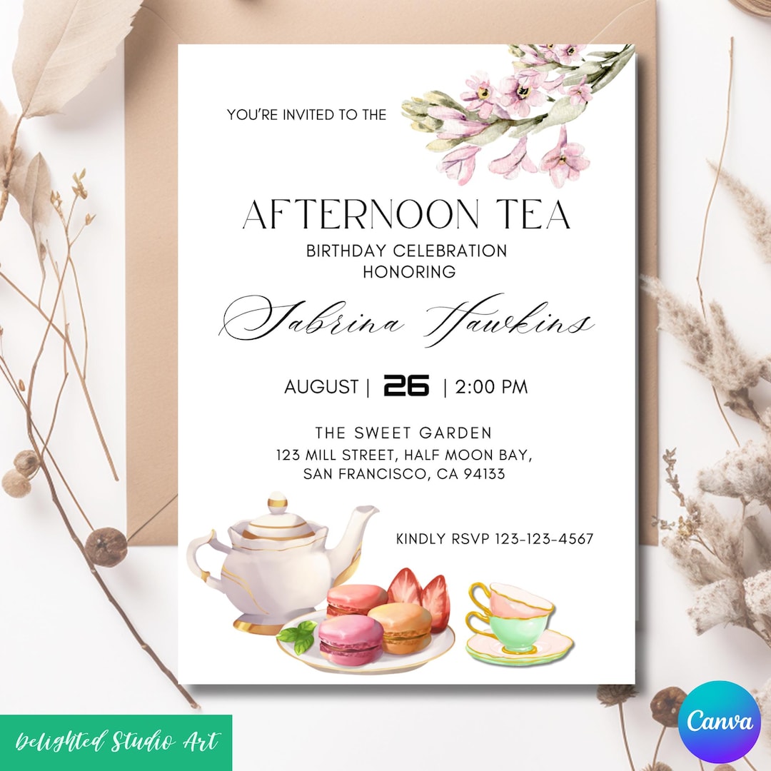 Editable Ladies Afternoon Tea Birthday Party Digital Invitation ...