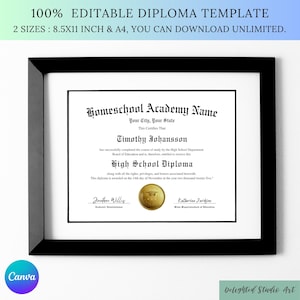 Homeschool druckbare Abschluss-Diploma-Vorlage, benutzerdefinierte gefälschte digitale Abitur-Zertifizierung Canva, GED-Abschlusszertifizierungsvorlage
