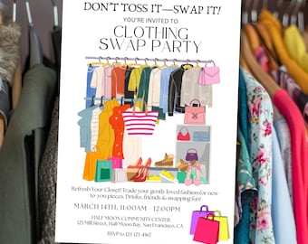 Clothing Swap Party Invitation Template: Editable Canva Design (Digital Download)