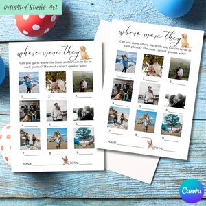 Where Were They  Bridal Shower Games, Couples Wedding Shower Games Sign Pets, Canva Wedding Photo Guessing game Sign Dog, Editable Download