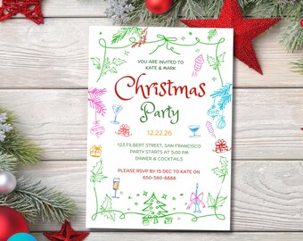 Whimsical Christmas Party Invitation: Hand-Drawn Design (Canva Template)