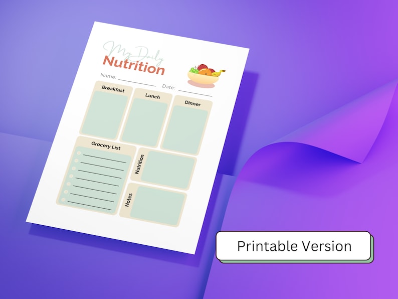 Nutrition Tracker Template Printable Nutrition Template Editable ...