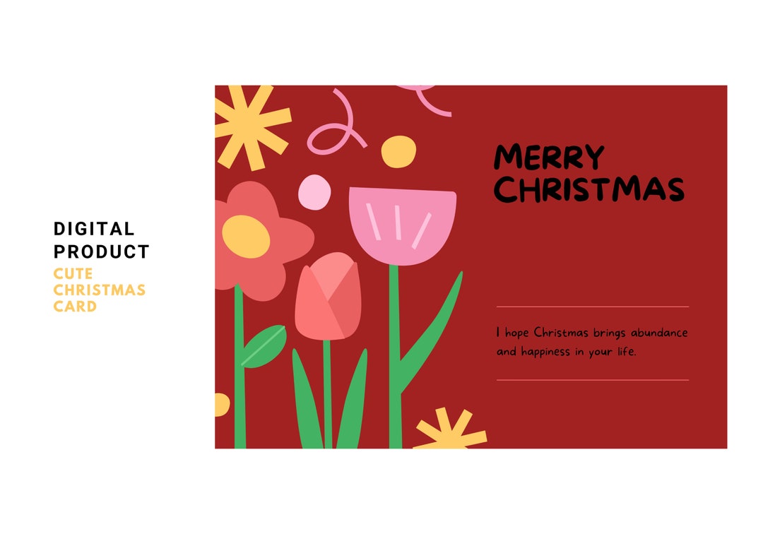 Christmas Card Digital Download Printable Merry Christmas Etsy