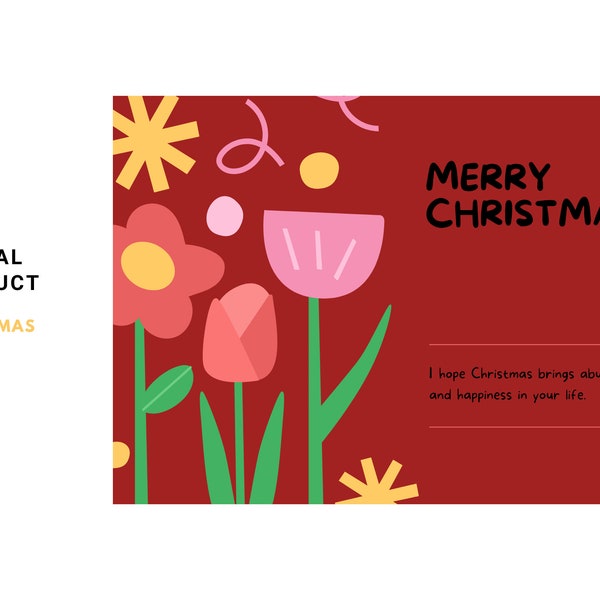 Christmas Card Digital Download Printable, Merry Christmas Card, Print at Home