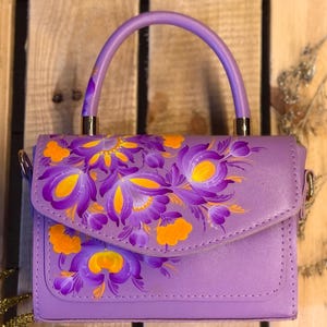 Sac à main floral peint à la main, tableau Petrykivka, style folklorique, art ukrainien, sac de créateur, tableau d'auteur, fleurs, pochette pour femme, cadeau pour maman