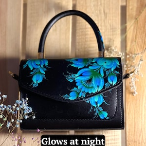 Tasche mit handgemalten Blumen,Petrykivka Malerei,Ukrainische Kunst,Geschenk für Mutter,Geschenk für ein Mädchen, Schultertasche, Damentasche, Stickerei
