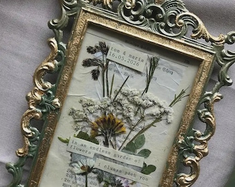 Regalo de boda personalizado, cuadro enmarcado "Jardín Perdido", pieza única con pan de oro, regalo para mujeres, regalos personalizados para mujeres en bodas.