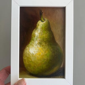 Pear Kitchen Original Oil Painting, Miniature Still Life Art on Canvas Paper, Fruit Wall Decor, Dining room decor, Classic oil artwork