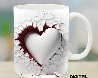 3D-Herzbecher-Sublimationsdesign: Valentinstag PNG (11 Unzen, 15 Unzen)