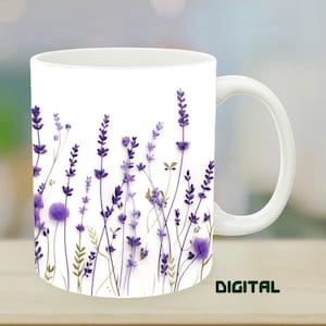 Lavender Teacup Mug Design: Wildflower Summer Print (Digital Download 11oz/15oz)