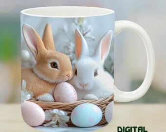 Envoltorio para taza de Pascua con conejito esponjoso – Sublimación PNG para tazas de 325 ml y 430 ml, regalo para amantes de los conejos