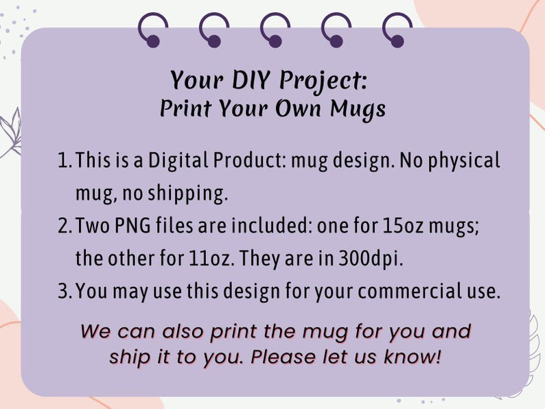 K&ouml;nnte beinhalten: Ein digitales Produktdesign f&uuml;r Tassen, mit dem Text "Your DIY Project: Print Your Own Mugs." Enth&auml;lt zwei PNG-Dateien f&uuml;r 11oz und 15oz Tassen, bei 300dpi. Das Design ist f&uuml;r den kommerziellen Gebrauch bestimmt.
