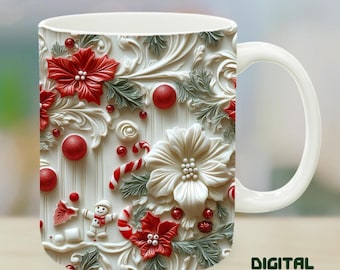 Tasse mit Weihnachtsstern, Schneemann und Zuckerstange (PNG Digital Download)
