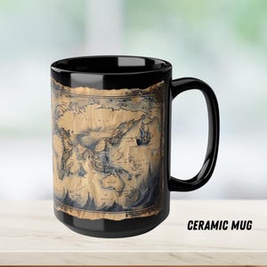 Medieval Treasure Map Black Mug: Gift for History Lovers