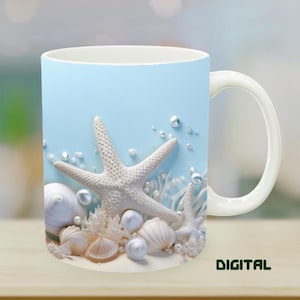 Pearl & Shell Mug Wrap: 3D Ocean Treasure Design (Digital Print)